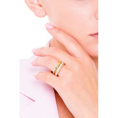 Yellow and white gold 18k crossover ring with diamonds 