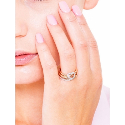 18k white and rosé gold crossover ring with diamonds 