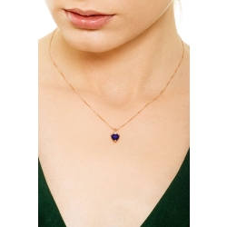 18k rose gold necklace with heart shape sapphire and a diamond 2