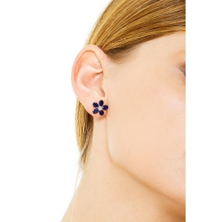 Flower earrings with blue sapphires and round cut diamonds 2