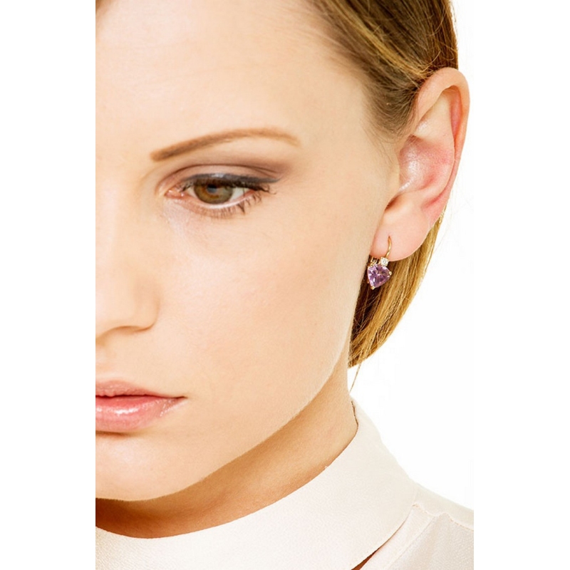 Yellow gold 18k earrings with amethysts and diamonds 