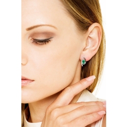 Fancy earrings in 18k white gold with round cut diamonds and emeralds 2