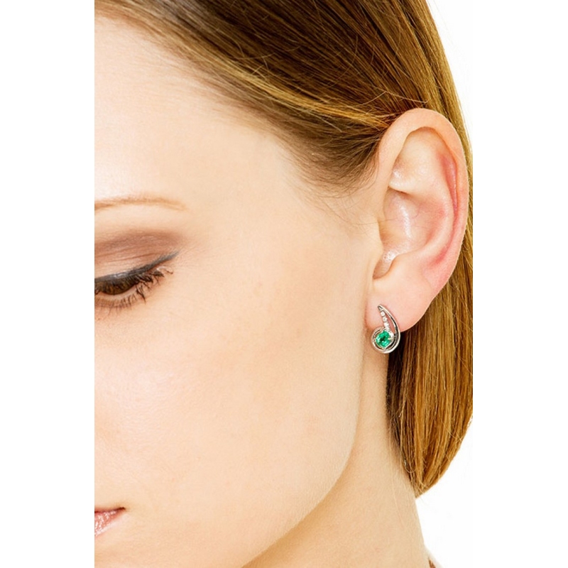 Fancy earrings in 18k white gold with diamonds and emeralds