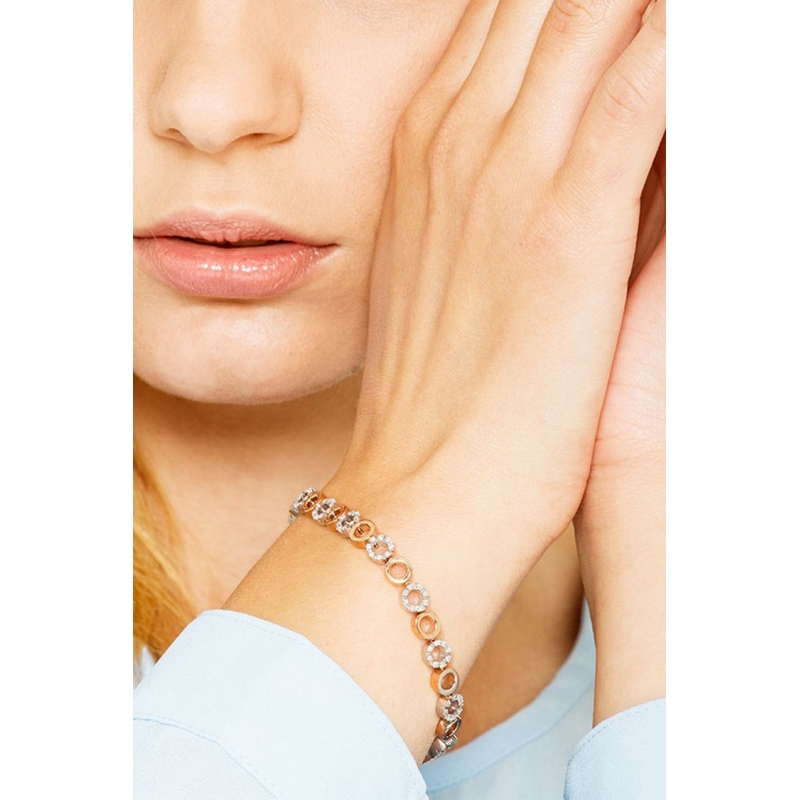 18k rose and white gold oval links bracelet with diamonds