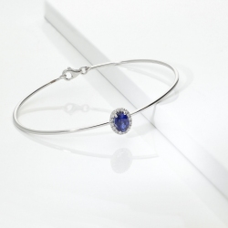 Bracciale rigido oro bianco 18k con zaffiro blu e diamanti