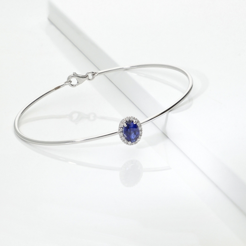 Bracciale rigido oro bianco 18k con zaffiro blu e diamanti