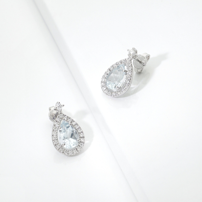 Orecchini con acquamarina e diamanti oro bianco 18k