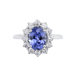 Anello con tanzanite ovale e diamanti in oro bianco 18k 2