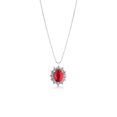 Collana oro bianco 18k con rubino e diamanti a contorno