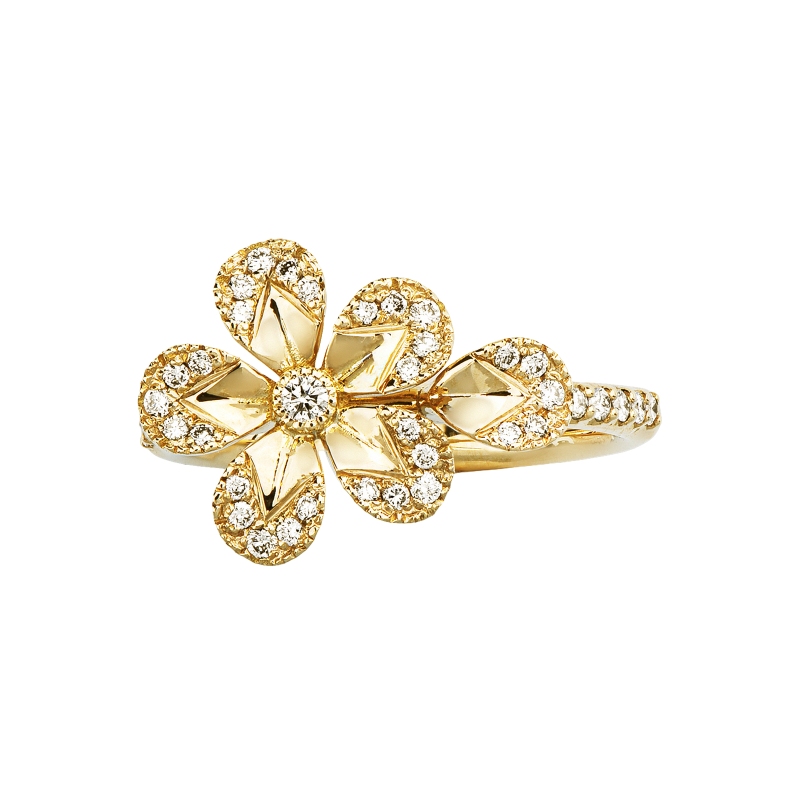 Anello con fiore in diamanti oro giallo 18k