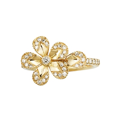 Anello con fiore in diamanti oro giallo 18k