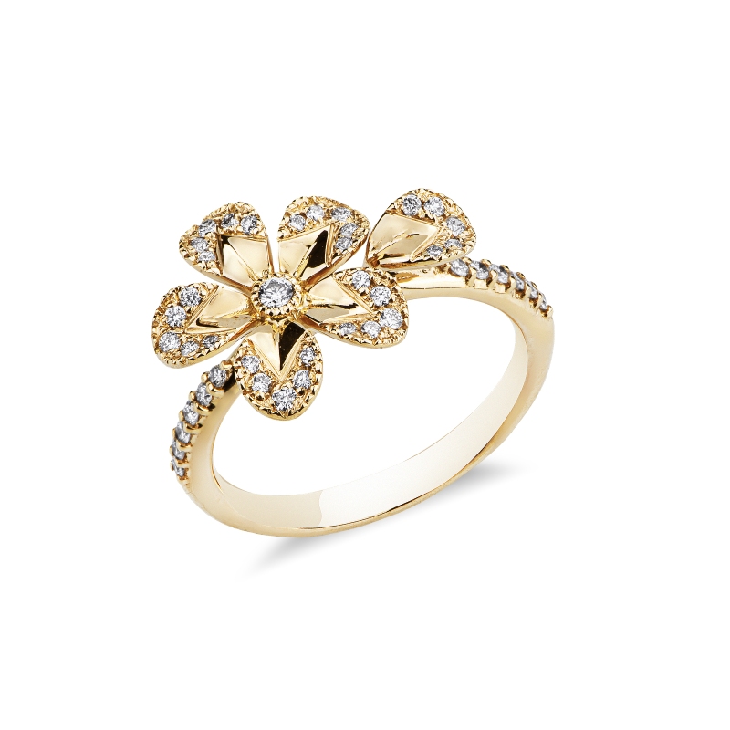 Anello con fiore in diamanti oro giallo 18k