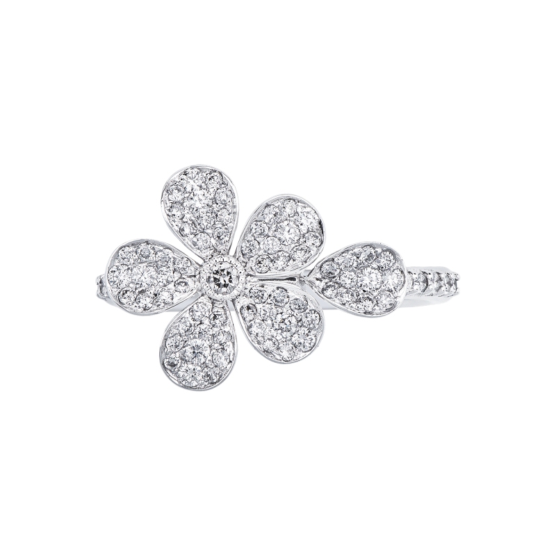 Anello con fiore in diamanti oro bianco 18k