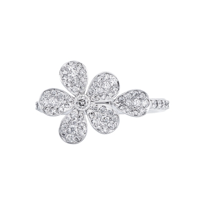Anello con fiore in diamanti oro bianco 18k