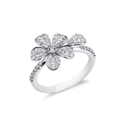 Anello con fiore in diamanti oro bianco 18k