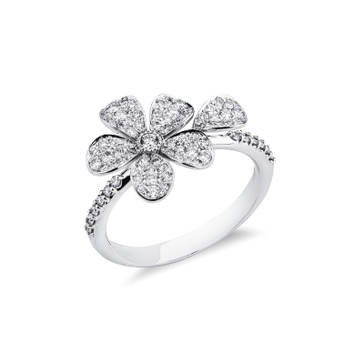 Anello con fiore in diamanti oro bianco 18k