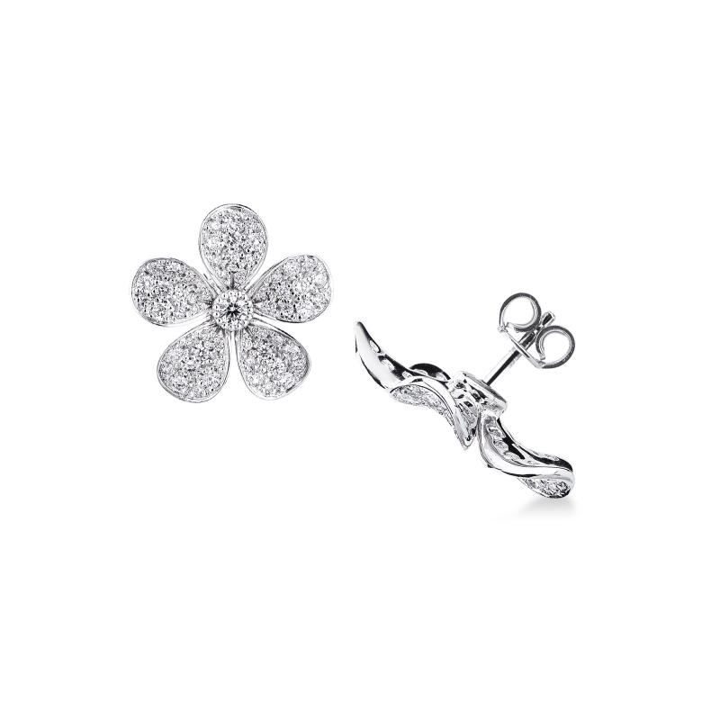 Orecchini fiore oro bianco 18k con diamanti 
