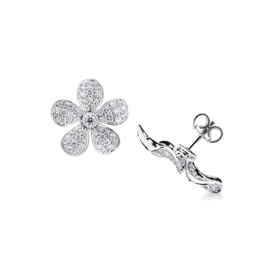 Orecchini fiore oro bianco 18k con diamanti 