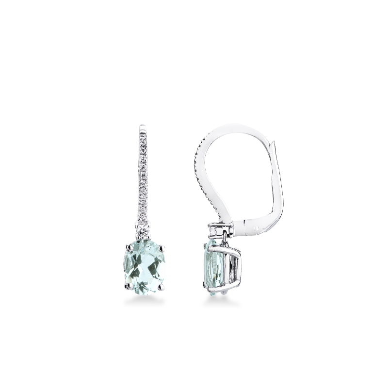 Orecchini pendenti con acquamarina e diamanti oro bianco
