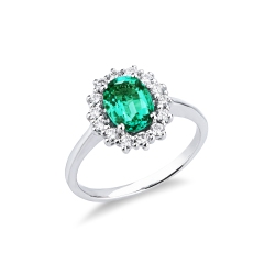 ANELLO CONTORNO CON 14BRILLANTI E SMERALDO OVALE MM8X6