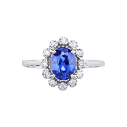 Anello contorno in oro bianco con zaffiro blu e diamanti 2