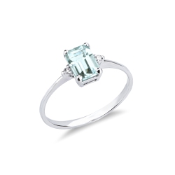Anello con acquamarina centrale e due diamanti in oro 18k