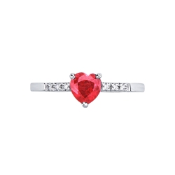 Anello in oro bianco 18k con cuore rubino e diamanti sul gambo 2