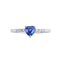 Anello in oro bianco 18k con cuore in zaffiro blu e diamanti 2