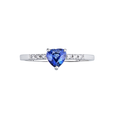 Anello in oro bianco 18k con cuore in zaffiro blu e diamanti