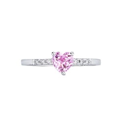 Anello oro bianco 18k zaffiro rosa centrale a cuore e diamanti sul gambo 2