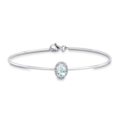 Bracciale rigido in oro bianco 18k con acquamarina ovale 7x5 mm e diamanti