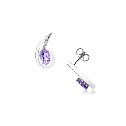 Fancy earrings in 18k white gold with diamonds and amethyst