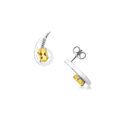 Fancy earrings in 18k white gold with diamonds and citrines