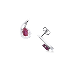 18k white gold fancy earrings with oval rubies and diamonds