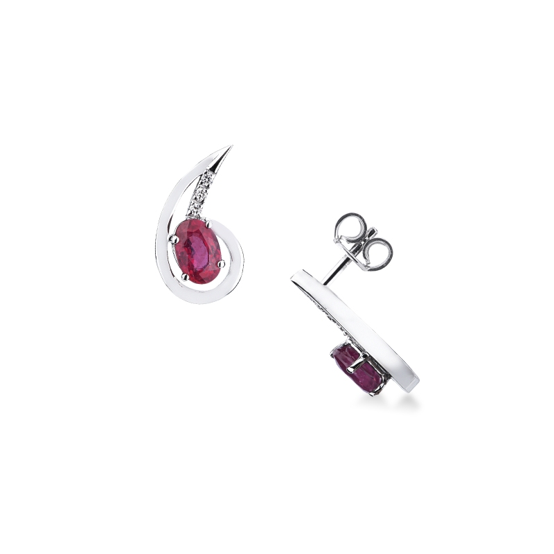 18k white gold fancy earrings with oval rubies and diamonds