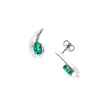 Fancy earrings in 18k white gold with diamonds and emeralds