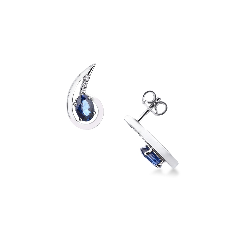 Fancy earrings in 18k white gold with diamonds and sapphires