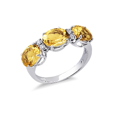 Anello in oro bianco 18k con diamanti e citrino