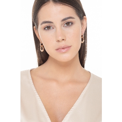 Rose gold 18k drop hoop earrings with diamonds 