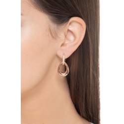 Rose gold 18k drop hoop earrings with diamonds  2