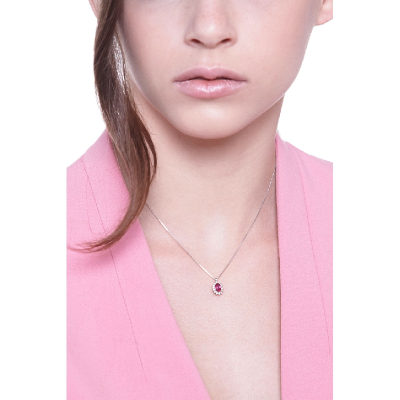 Collana in oro bianco 18k con rubino e diamanti