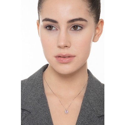 Necklace with pendant, central oval pink sapphire and crowned by diamonds