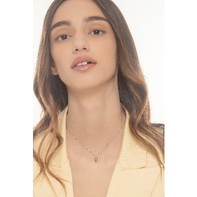 Necklace in white gold 18k with citrine pendant and diamonds