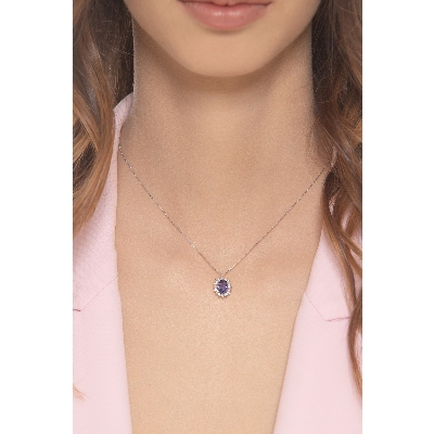 Necklace in white gold 18k with tanzanite and diamonds