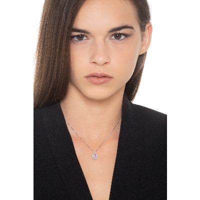 Ciondolo in oro bianco 18k con Zaffiro rosa ovale e diamanti