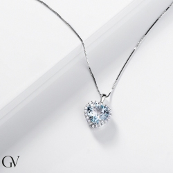 Collana acquamarina cuore e diamanti a contorno in oro 18k 2
