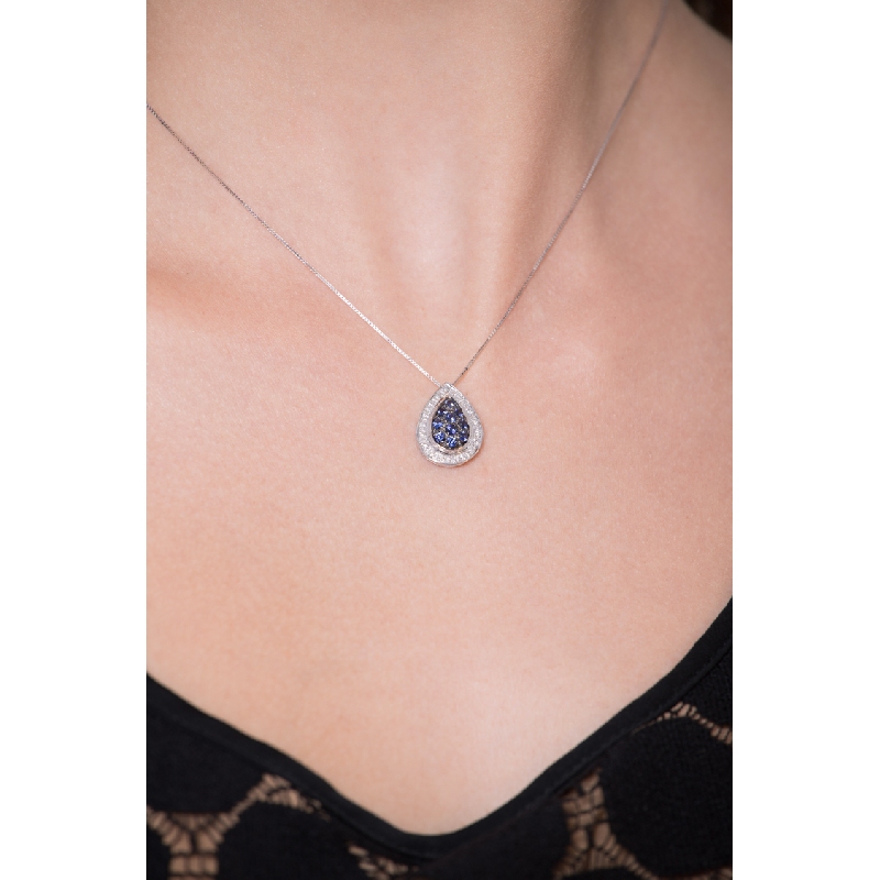 Collana Argento 925 Con Pendente A Goccia E Zirconi Cubici Bianchi - Catena Curb Regolabile 41-46 Cm
