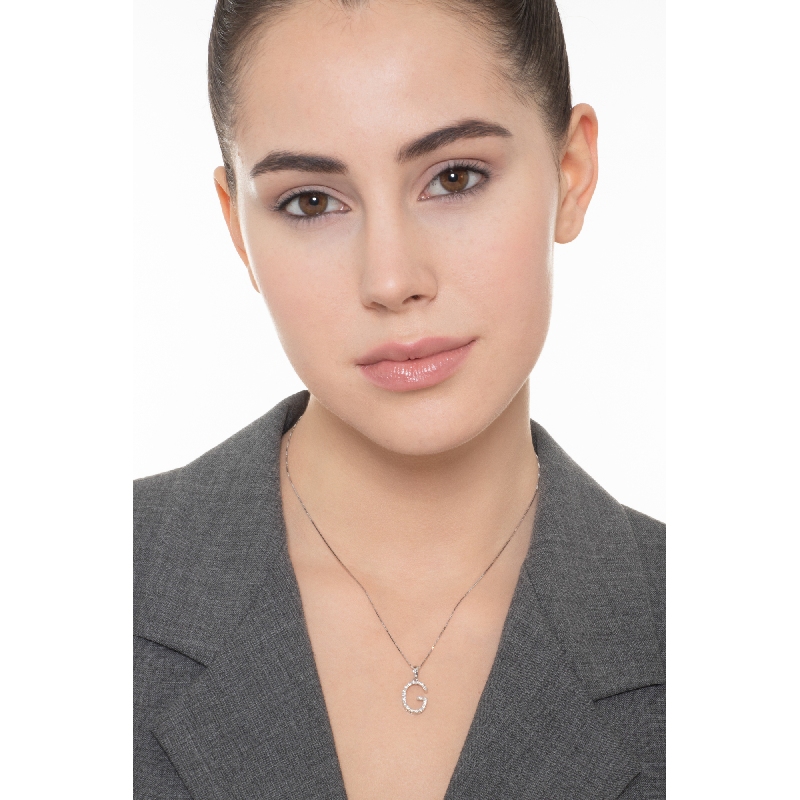 Letter G pendant with diamonds in white gold 18k 