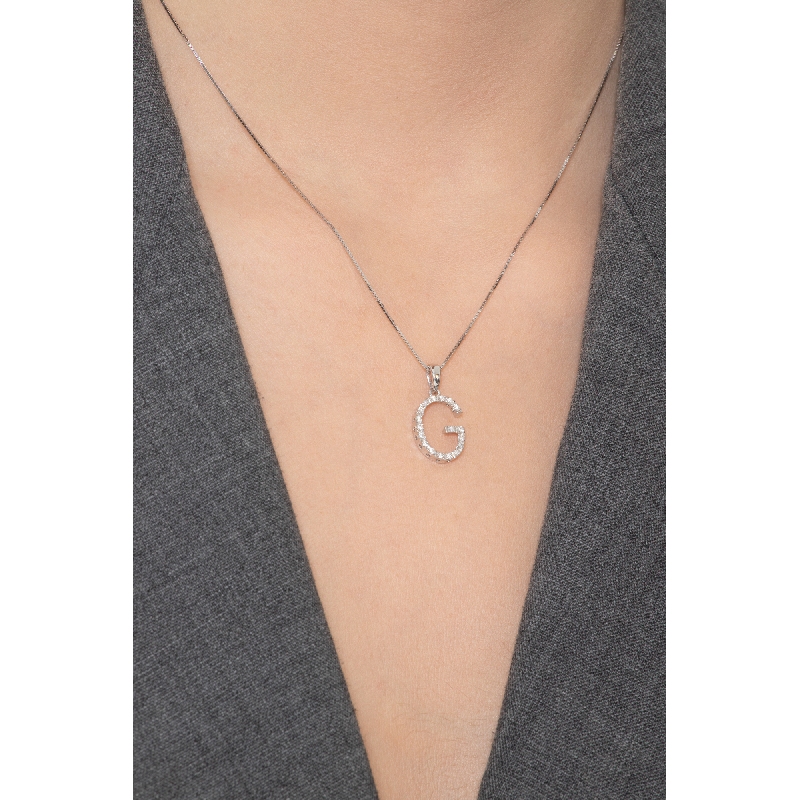 Letter G pendant with diamonds in white gold 18k 
