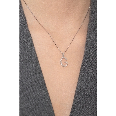 Letter G pendant with diamonds in white gold 18k 